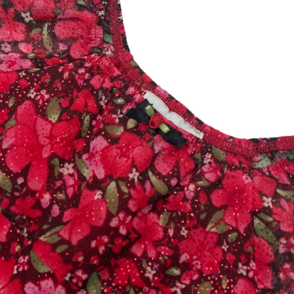 Girls Dress Set Sparkling Floral Glitter Red 2 pc Skirt & Blouse Dressy Outfit